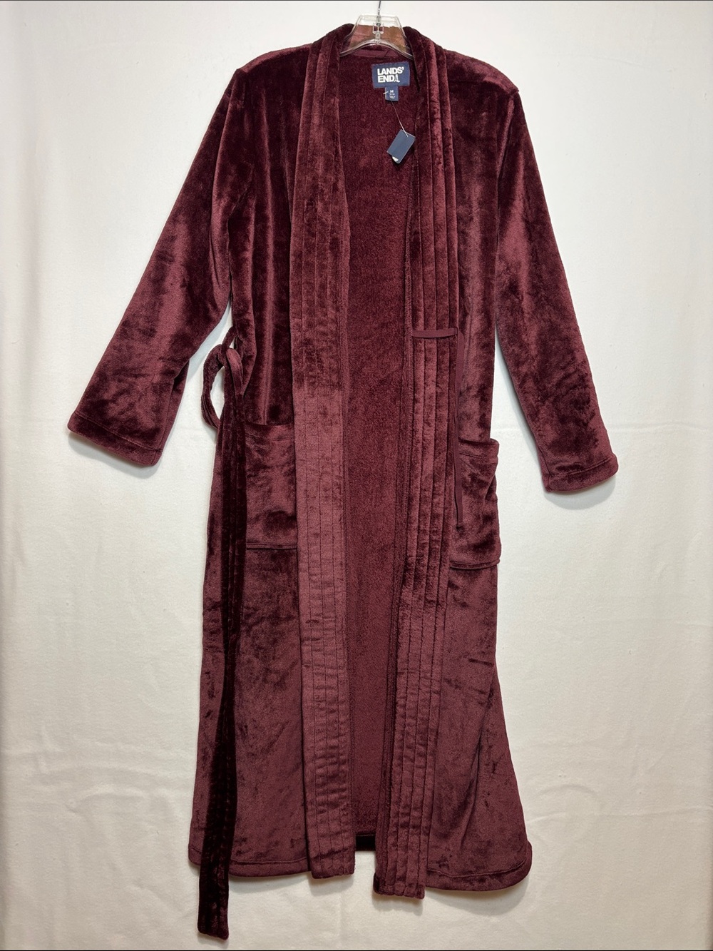 NWT Lands' End Womens Medium 10-12 Plush Long Wrap Tao Rich Burgundy Robe 539829
